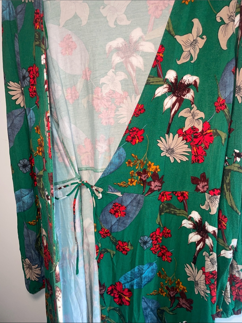 Carolina Belle Green Floral Wrap Dress with Red & Cream Accents Boho - Picture 4 of 7